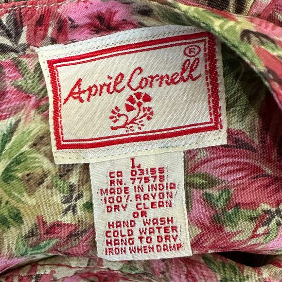 Vintage April Cornell Dress Womens L Pink Green Floral Maxi Cottagecore Boho - Picture 4 of 4